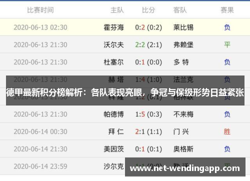 德甲最新积分榜解析：各队表现亮眼，争冠与保级形势日益紧张