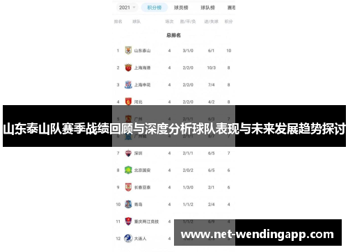 山东泰山队赛季战绩回顾与深度分析球队表现与未来发展趋势探讨